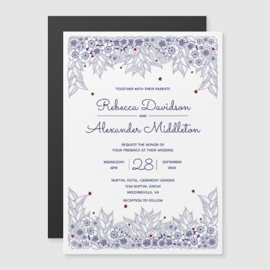 Elegant Blue White Wedding Magnetische Uitnodiging (Voorkant / Achterkant)