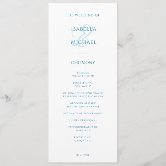 Elegant Blue White Wedding Programmakaart (Voorkant)