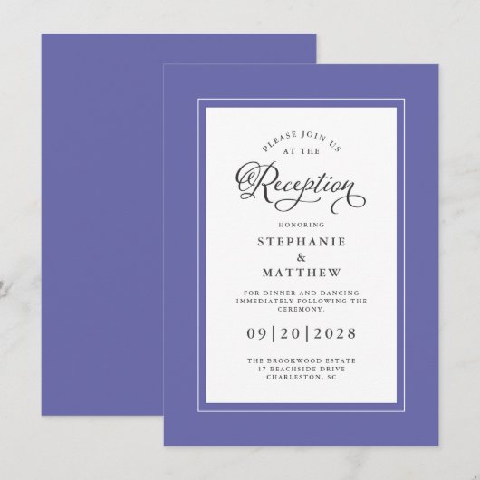 Elegant Blue White Wedding Reception Informatiekaartje (Voorkant / Achterkant)