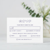 Elegant Blue White Wedding RSVP Kaartje (Staand voorkant)