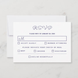 Elegant Blue White Wedding RSVP Kaartje