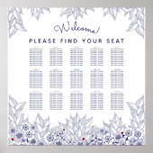 Elegant Blue White Wedding Seating Chart Poster (Voorkant)