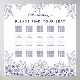Elegant Blue White Wedding Seating Chart Poster