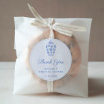 Elegant Blue White Wedding Shower Bedankt voor je  Ronde Sticker<br><div class="desc">Dank u stickers voor om het even welke gebeurtenis (hier getoond voor een Shower van het Weddenschap maar alle tekstgebieden zijn klantgericht). Het ontwerp is voorzien van een waterverf blauwe en witte gemberpot (oorspronkelijk door mij geschilderd,  voordat deze in digitale vorm wordt gescand).</div>