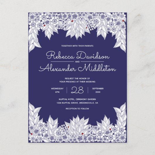 Elegant Blue White Wedding Uitnodiging Briefkaart (Voorkant)