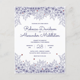 Elegant Blue White Wedding Uitnodiging Briefkaart