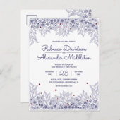 Elegant Blue White Wedding Uitnodiging Briefkaart (Voorkant / Achterkant)