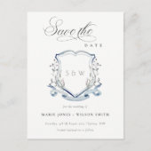 Elegant Blue Wilde Waterverf Monogram Crest Aankondigingskaart (Voorkant)