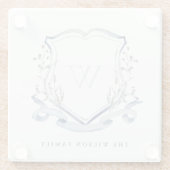 Elegant Blue Wilde Waterverf Monogram Crest Glazen Onderzetter (Achterkant)