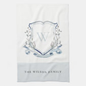 Elegant Blue Wilde Waterverf Monogram Crest Theedoek (Verticaal)