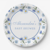 Elegant Blue Wildflower Boho Baby shower Papieren Bordje (Voorkant)
