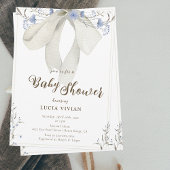 Elegant Blue Wildflower Coquette Bow Baby shower Kaart