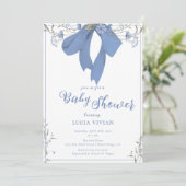 Elegant Blue Wildflower Coquette Bow Baby shower Kaart (Staand voorkant)