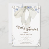 Elegant Blue Wildflower Coquette Bow Baby shower Kaart (Voorkant)