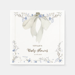 Elegant Blue Wildflower Coquette Bow Baby shower Servet