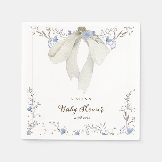 Elegant Blue Wildflower Coquette Bow Baby shower Servet (Voorkant)