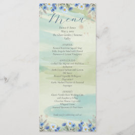 Elegant Blue Wildflower Frame Wedding Menu Card