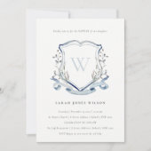 Elegant Blue Wildflower Monogram Crest Baptisme Kaart (Voorkant)