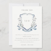 Elegant Blue Wildflower Monogram Crest Wedding Bedankkaart (Voorkant)