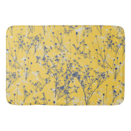 Elegant Blue Wildflower op Mustard Yellow Badmat