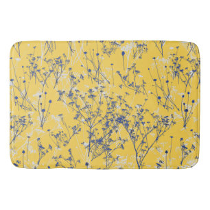 Elegant Blue Wildflower op Mustard Yellow Badmat