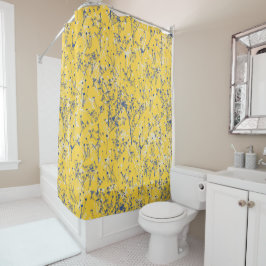 Elegant Blue Wildflower op Mustard Yellow Douchegordijn