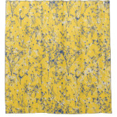 Elegant Blue Wildflower op Mustard Yellow Douchegordijn (Voorkant)