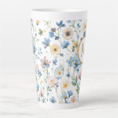 Elegant Blue Wildflower Pattern Botanical Monogram Latte Mok (Voorkant)
