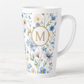 Elegant Blue Wildflower Pattern Botanical Monogram Latte Mok (Rechts)