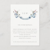 Elegant Blue Wildflower Ribbon Weddenschap Details Informatiekaartje (Voorkant)