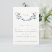 Elegant Blue Wildflower Ribbon Weddenschap Details Informatiekaartje (Staand voorkant)
