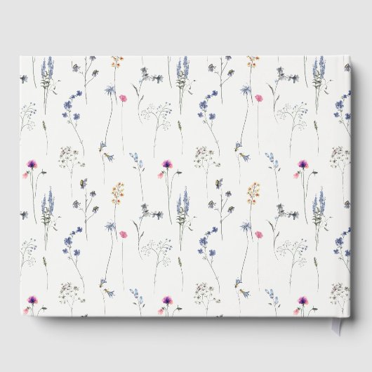Elegant Blue Wildflower Waterverf Crest Wedding Gastenboek (Achterkant)