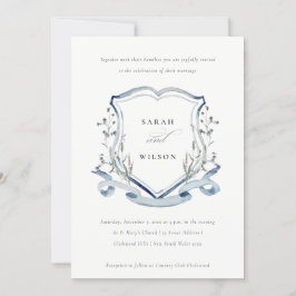 Elegant Blue Wildflower Waterverf Crest Wedding Kaart