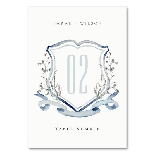 Elegant Blue Wildflower Waterverf Crest Wedding Kaart (Voorkant)