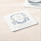 Elegant Blue Wildflower Waterverf Crest Wedding Kartonnen Onderzetters (Schuin)
