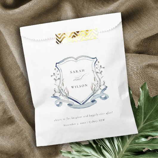Elegant Blue Wildflower Waterverf Crest Wedding N Bedankzakje