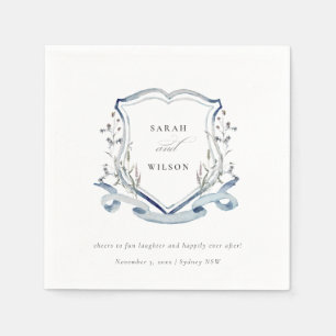 Elegant Blue Wildflower Waterverf Crest Wedding Servet