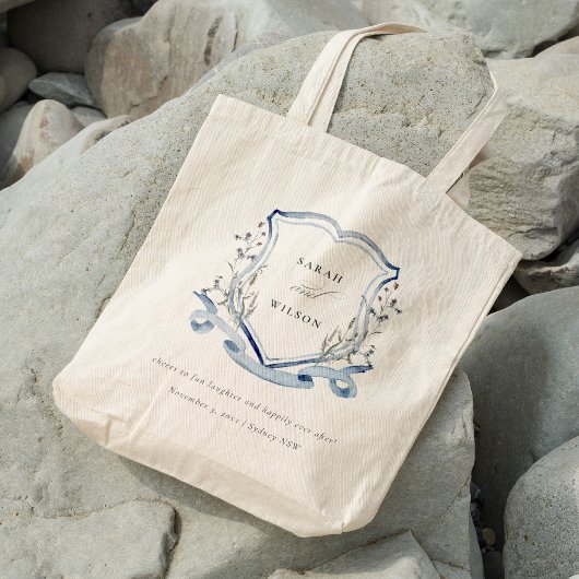 Elegant Blue Wildflower Waterverf Crest Wedding Tote Bag