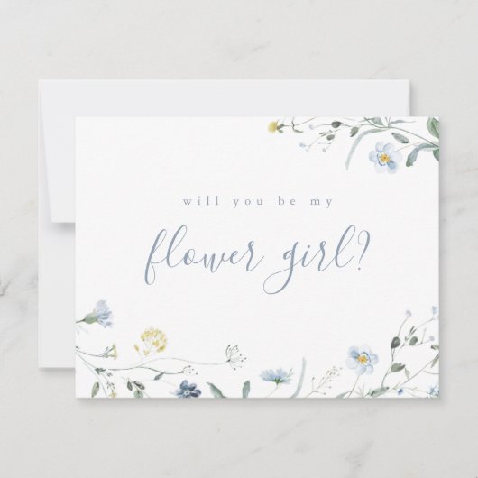 Elegant Blue Wildflower zal je mijn bloem meisje z Kaart (Voorkant)