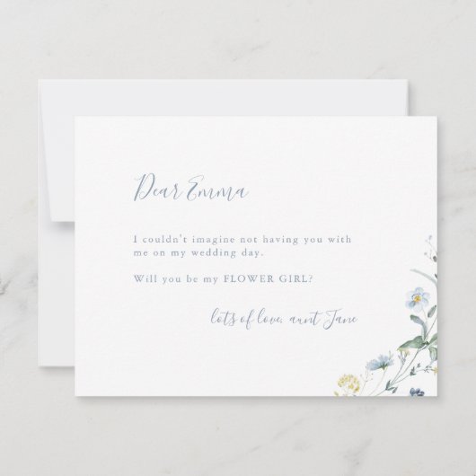 Elegant Blue Wildflower zal je mijn bloem meisje z Kaart (Achterkant)