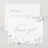 Elegant Blue Wildflower zal je mijn bloem meisje z Kaart (Voorkant / Achterkant)