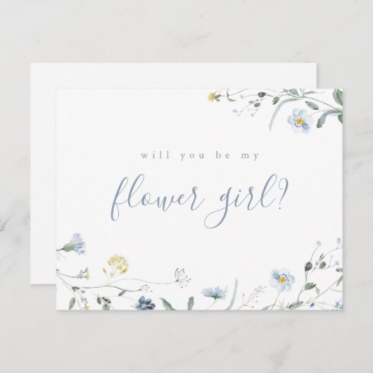 Elegant Blue Wildflower zal je mijn bloem meisje z Kaart (Voorkant / Achterkant)