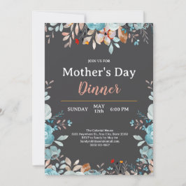 Elegant Blue Wildflowers Mint Moederdag Diner Kaart