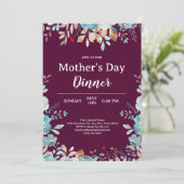 Elegant Blue Wildflowers Zwart Moederdag Diner Kaart (Staand voorkant)