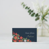 Elegant Blue Winter Red White Floral Painting Visitekaartje (Staand voorkant)