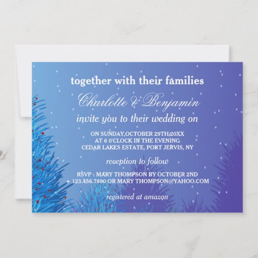 Elegant Blue Winter Snow Landscape Wedding Invit Kaart (Achterkant)