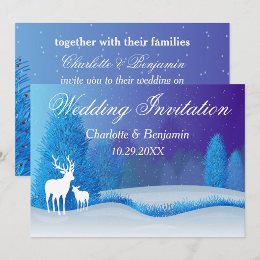 Elegant Blue Winter Snow Landscape Wedding Invit Kaart (Voorkant / Achterkant)
