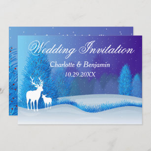 Elegant Blue Winter Snow Landscape Wedding Invit Kaart