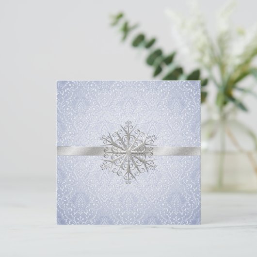 Elegant Blue Winter Snow Wedding Invitation Kaart (Staand voorkant)