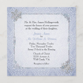 Elegant Blue Winter Snow Wedding Invitation Kaart